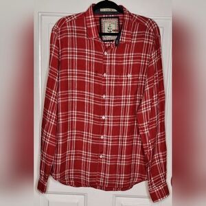 Rixhards Mar Red Plaid Men's 100% Linen Shirt (pit to pit-23").
